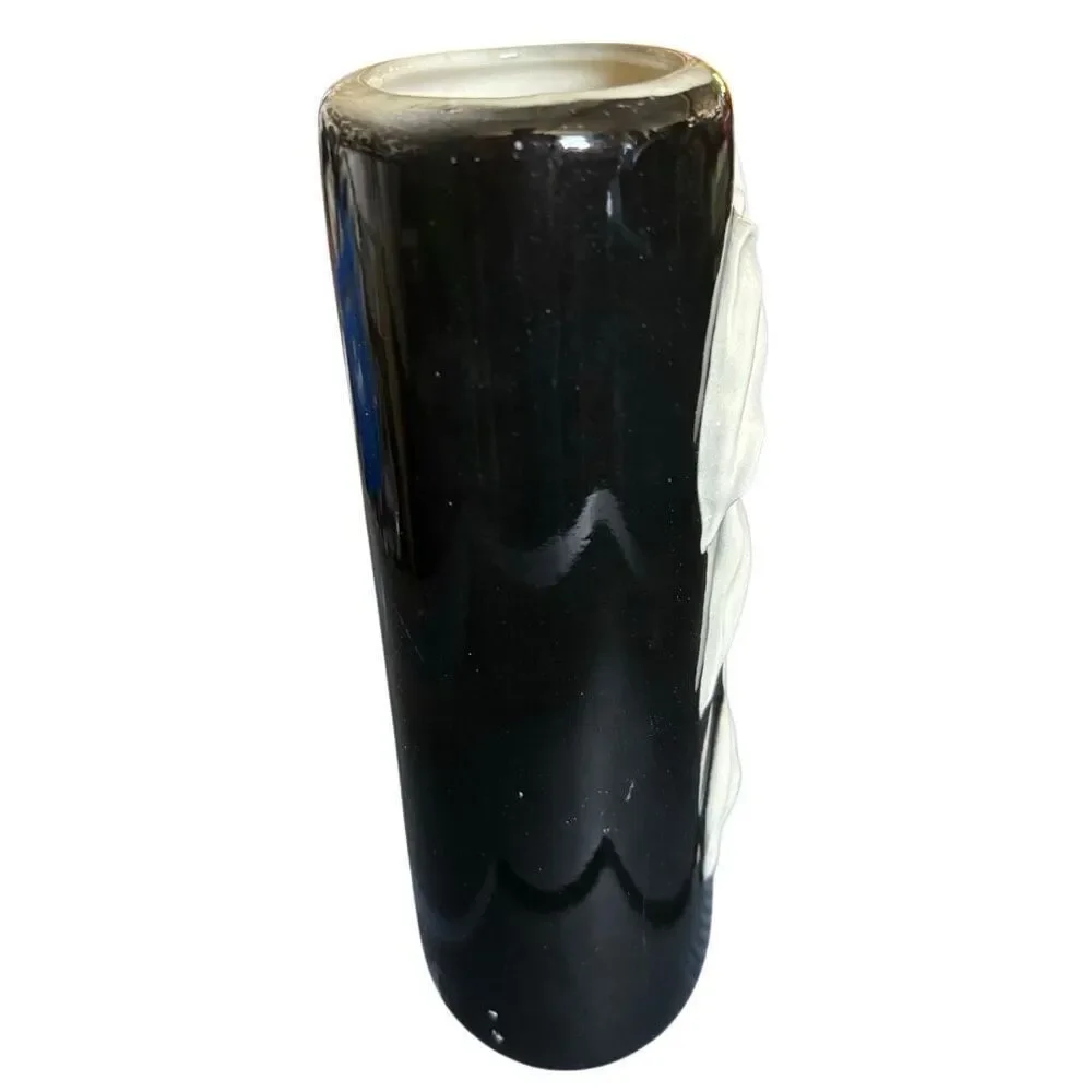 2 Royal Copley Black & White Draping Leaves MCM Vases